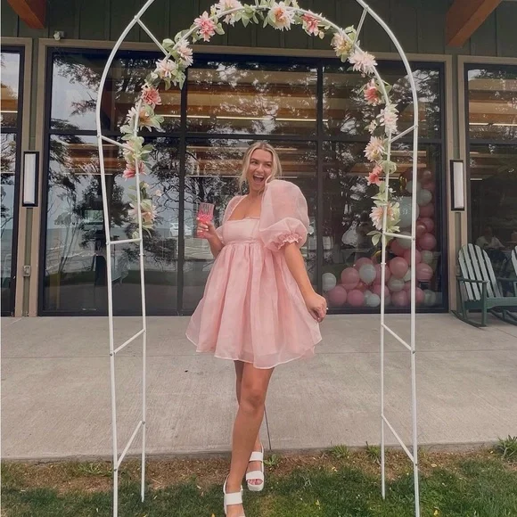 Pink Puff Sleeve Dress - Picture 1 of 7